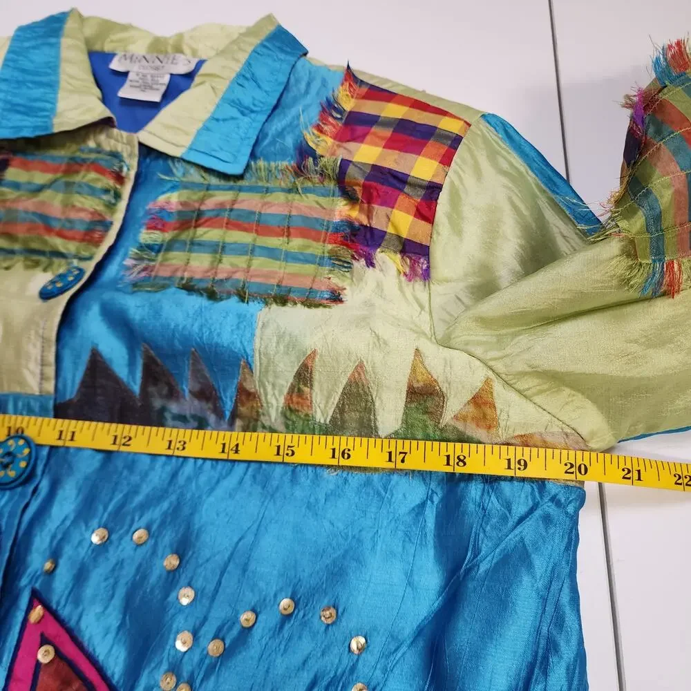 Minnie's‎ Closet Womens Vintage Silk Patchwork Jacket Medium Colorful Butterfly